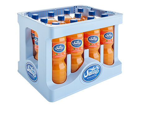 kiste-salvus-ace-pet-1,0-liter Darstellung der Salvus Individualkiste gefüllt mit Salvus ACE in 1,0 Liter PET Flaschen.