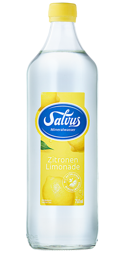 salvus-zitronen-limonade-glas Produktabbildung Salvus Zitronen Limonade in der Glasflasche.