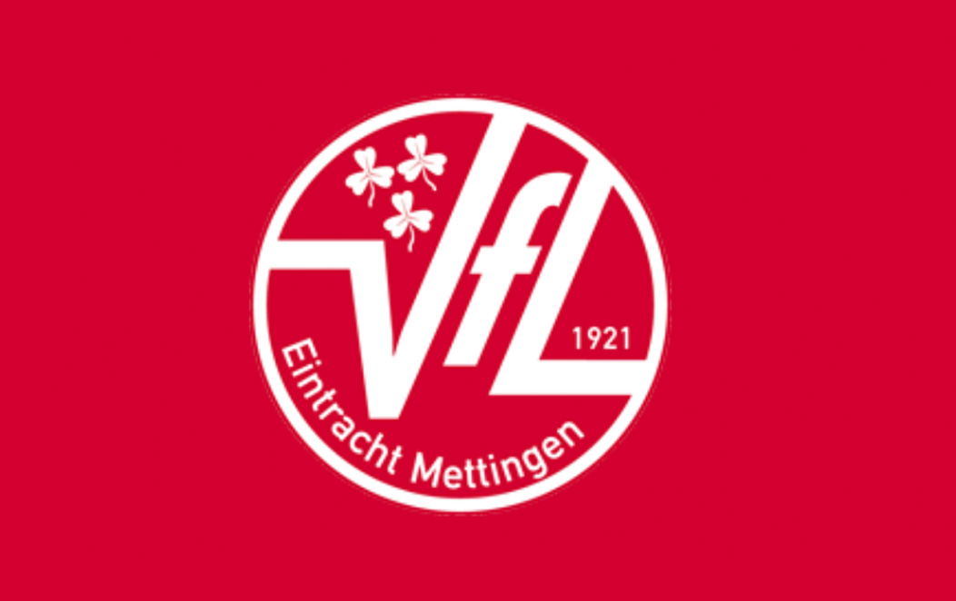 Das Logo der VfL Eintracht Mettingen in weiß auf einem roten Hintergrund.